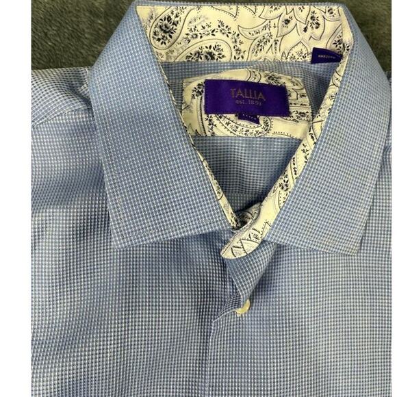 Tallia Purple Label Dress Shirt XL 17.5 Blue Micro Check Paisley Flip Cuff Men's - Picture 5 of 11